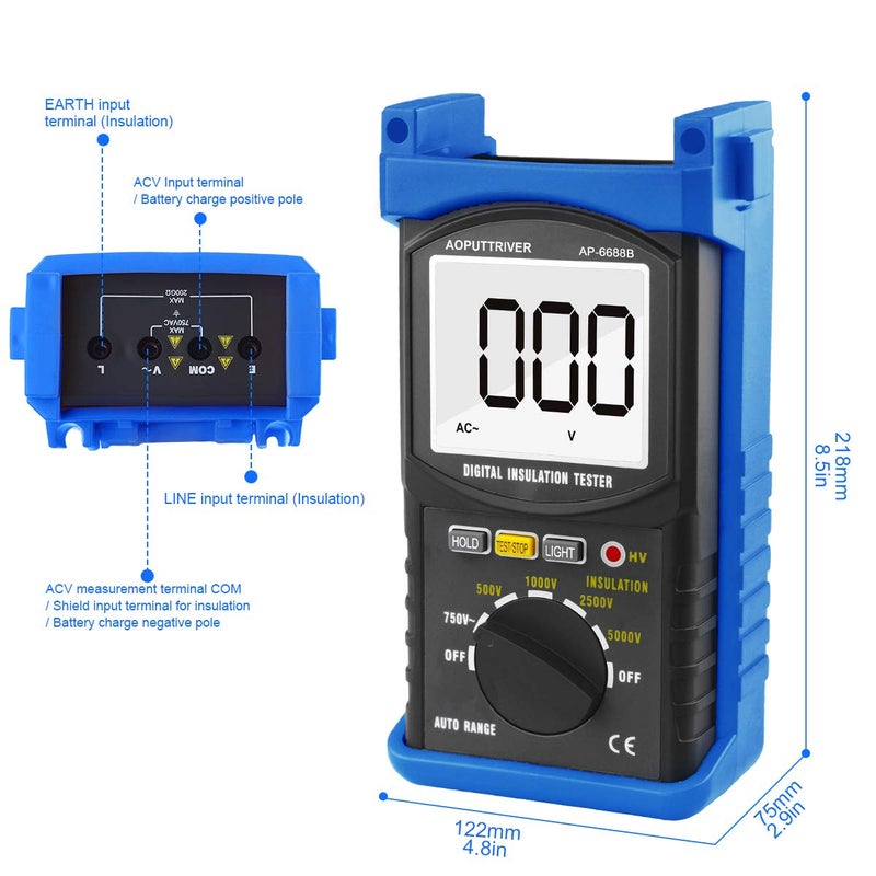 AOPUTTRIVER Insulation Tester Megohmmeter 200G Ohm Megger Multimeter Measures 500/1000/2500/5000V Voltage, Compressor Tester HVAC,Motor Cables Switches and Home Improvement Use - Image 3